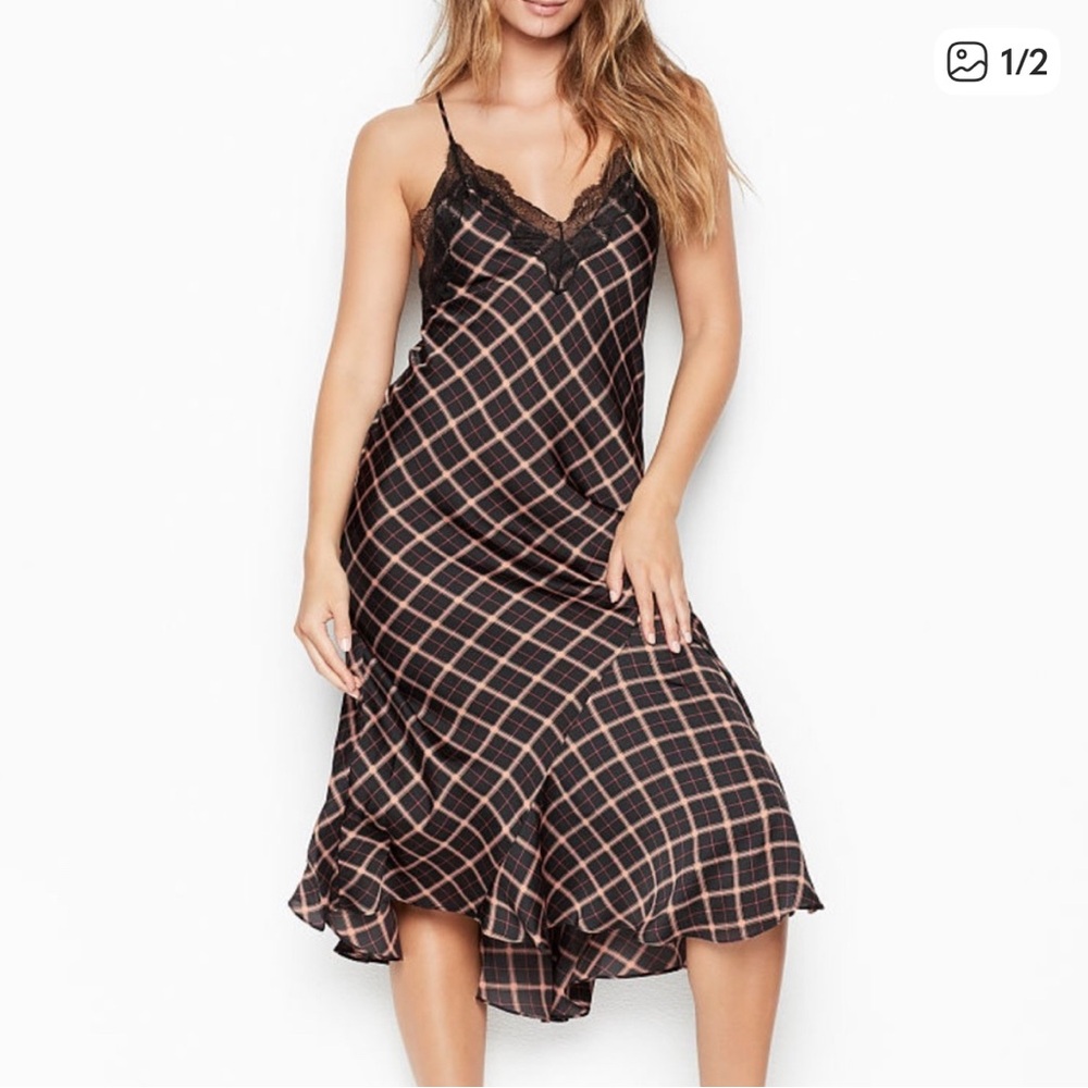 Victoria's Secret Black Plaid Slip Dress